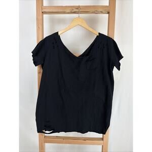 NWT A Rare Bird Black Distressed Short Sleeve T-Shirt Top #0986 Size S/M